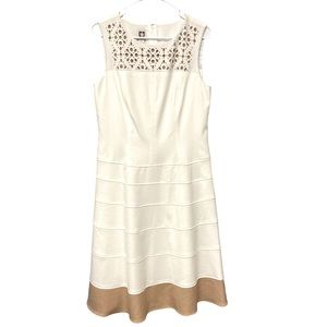 Anne Klein sleeveless ivory off white tan dress cutout detail